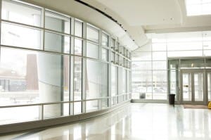 Office Park Lobby with Glass Windows