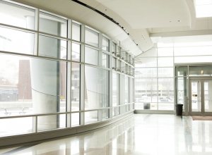 Office Park Lobby with Glass Windows