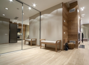 Residential Hallway with Wood Floors and Wall Mirrors