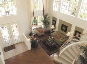 Foyer with large glass windows and glass front door