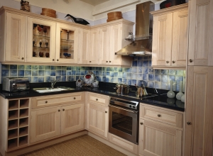 Modern Kitchen with Ash Cabinets with Glass