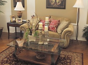 Wooden Coffee Table with Glass Tabletop